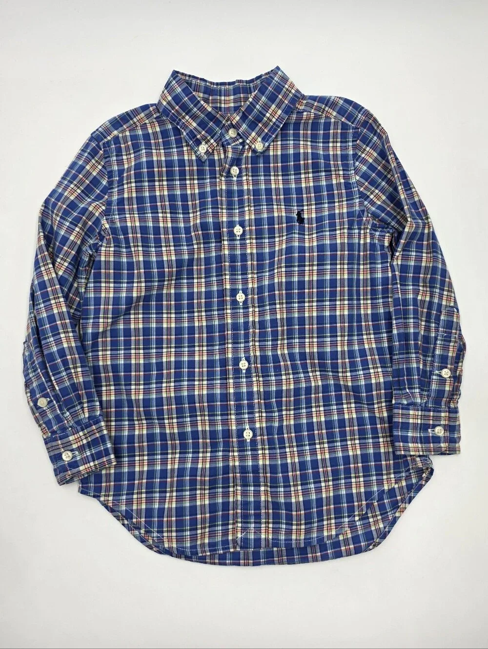 Ralph Lauren boys' blue plaid button down shirt size 4